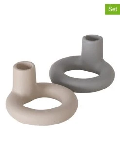 2er-Set: Kerzenständer "Narima" In Beige/ Grau