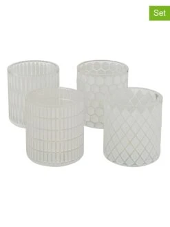 4er-Set: Windlichter "Dustin" In Transparent/ Weiß - (H)9 X Ø 8 Cm