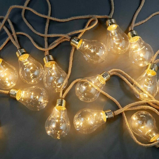LED Lichterkette Mit Naturseil 15 Lichter Und Stecker BULB LIGHTS In Natur – Bild 2