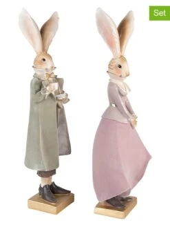 2er-Set: Dekofiguren "Kaninchen" In Grün/ Rosa - (B)14 X (H)47 X (T)12 Cm