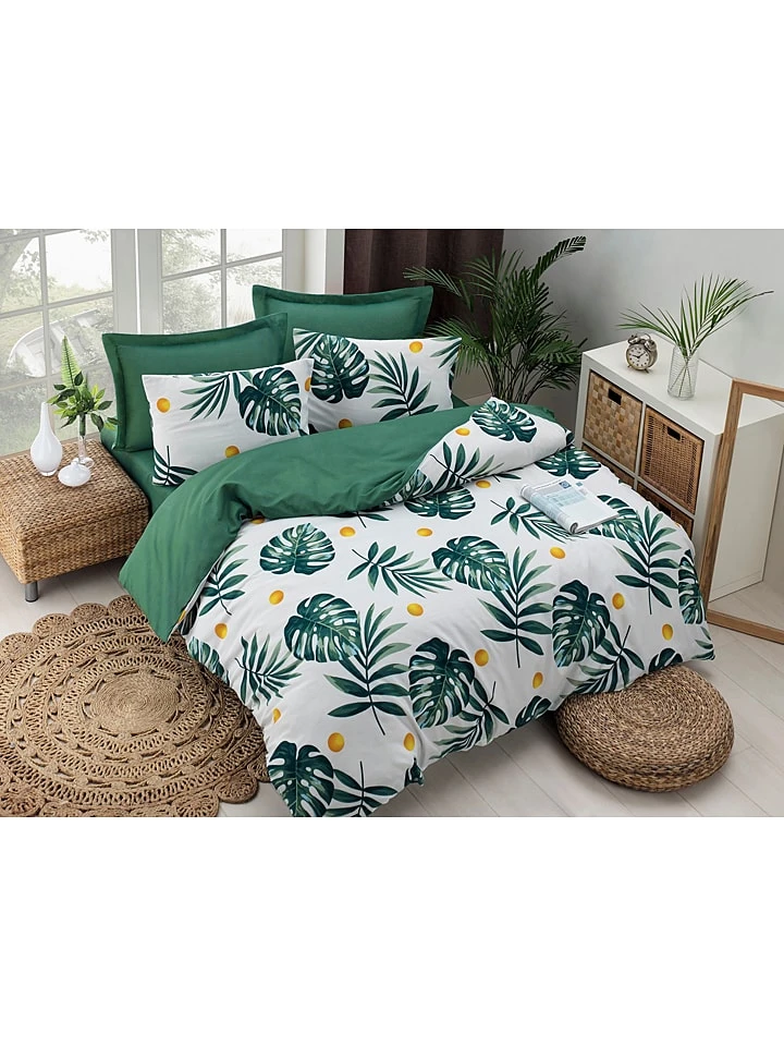 Bettwäsche-Set "Monstera" In Weiß/ Grün