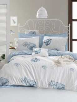 Renforcé-Bettwäsche-Set "Terezie" In Blau/ Creme