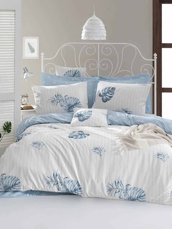 Renforcé-Bettwäsche-Set "Terezie" In Blau/ Creme