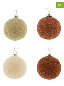 12er-Set: Weihnachtskugeln In Hellbraun/ Gold/ Creme - Ø 6,5 Cm