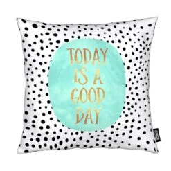 Kissen "Today Is A Good Day" In Schwarz & Türkis