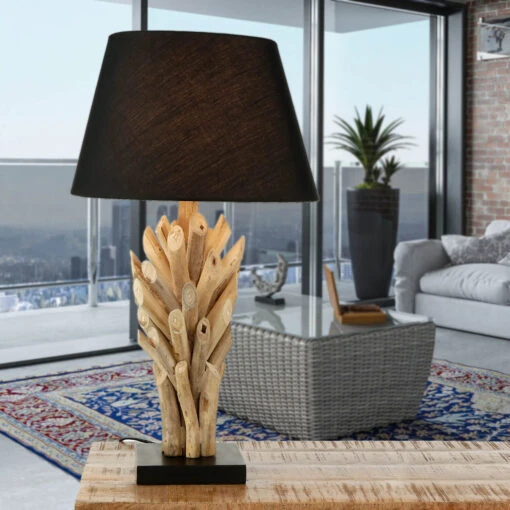 Tischlampe In Holz (Natur) Schwarz – Bild 2