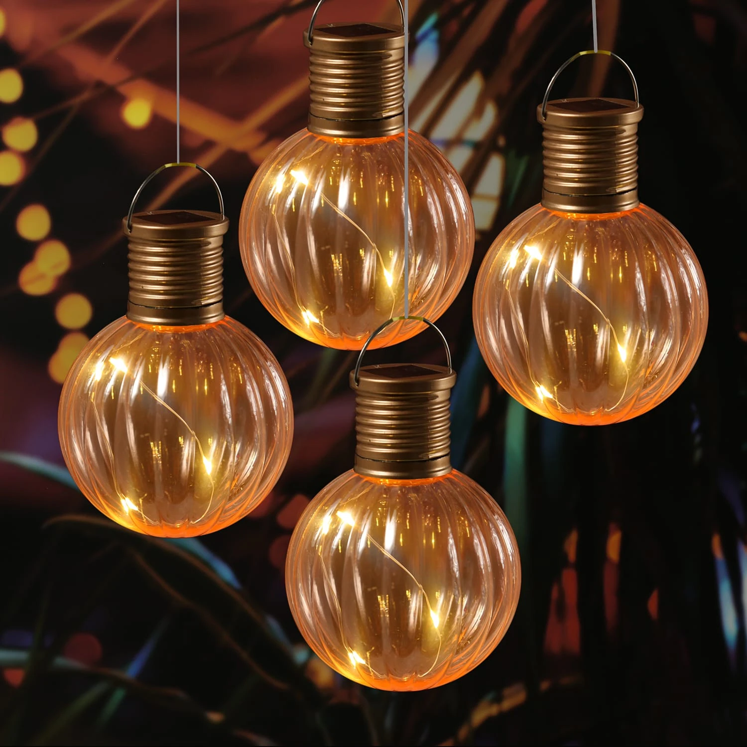 4er Set LED Solar Glühbirne GLOW H: 11cm In Orange 4 4er Set LED Solar Glühbirne GLOW H: 11cm In Orange – Bild 2