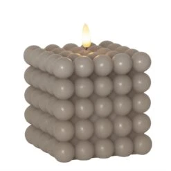 LED Kerze Bubble Würfelkerze Echtwachs In Grau - H: 12,5cm