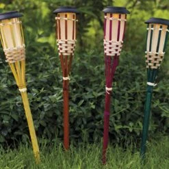 LED Solar Fackel Gartenfackel Aus Bambus H: 54cm In Gelb -Heimdekoration Verkäufe marelida led solar fackel gartenfackel aus bambus h 54cm in gelb 2