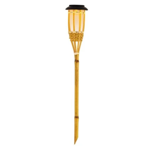 LED Solar Fackel Gartenfackel Aus Bambus H: 54cm In Gelb