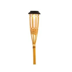 LED Solar Fackel Gartenfackel Aus Bambus H: 54cm In Natur