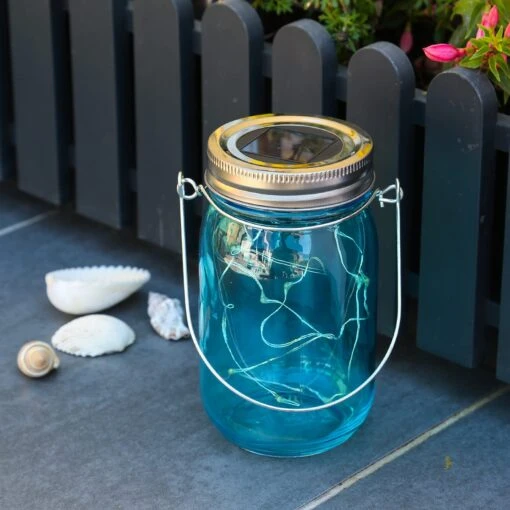 LED Solar Glas Windlicht H: 14cm In Blau – Bild 3