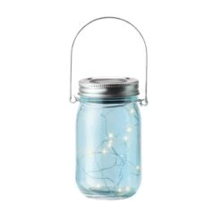 LED Solar Glas Windlicht H: 14cm In Blau