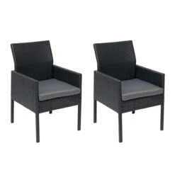 2er-Set Sessel G12, Schwarz, Kissen Dunkelgrau, Alu / Halbrund / Spun Poly