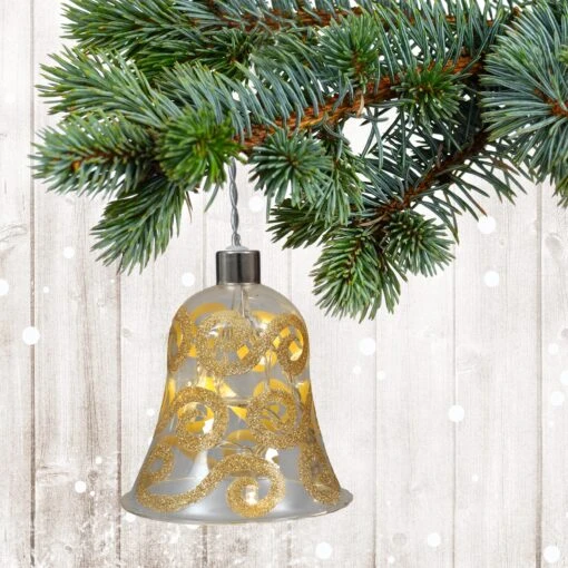 Dekoglas Mit Lichterkette "Glocke" 4er-Set In Gold – Bild 2