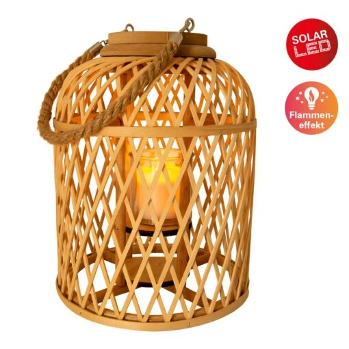Dekoleuchte "Korb" (H) 29 Cm Incl. Solar-LED-Kerze In Natur – Bild 2