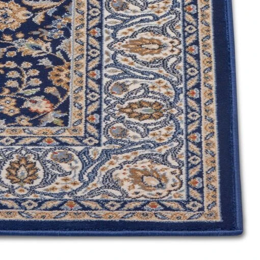 Orientalischer Kurzflor Teppich Aljars Blau Creme Mehrfarbig – Bild 2