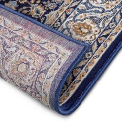 Orientalischer Kurzflor Teppich Aljars Blau Creme Mehrfarbig
