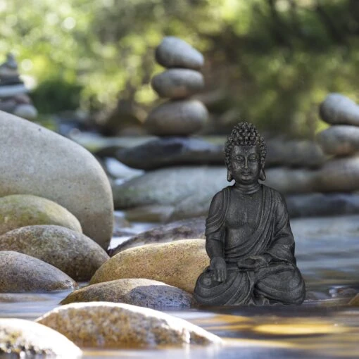 Buddha Figur In Dunkelgrau - (H)18 Cm – Bild 2