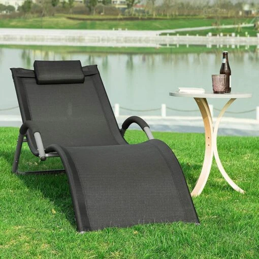 Sonnenliege In Schwarz - (B)63 X (H)66 X (T)172cm – Bild 2