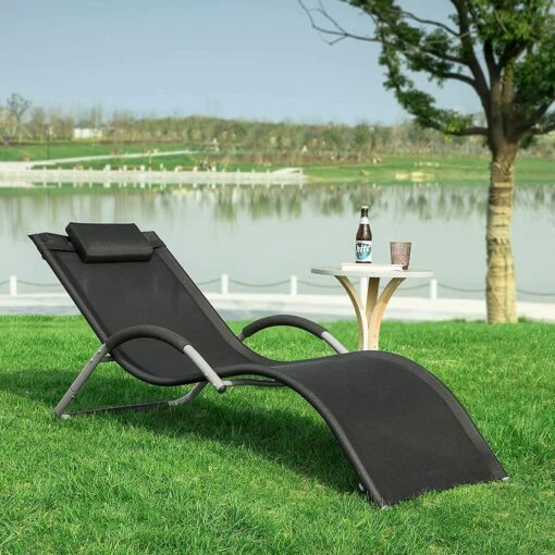 Sonnenliege In Schwarz - (B)63 X (H)66 X (T)172cm – Bild 3