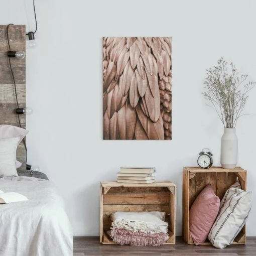 Leinwandbild - Federn In Rosegold In Braun – Bild 4