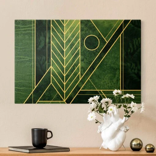 Leinwandbild Gold - Goldene Geometrie - Smaragd In Grün – Bild 2