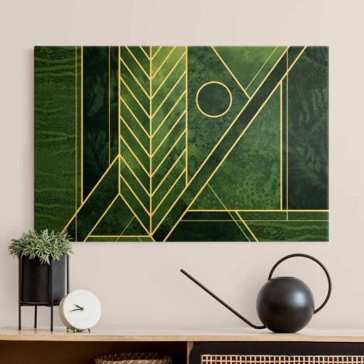 Leinwandbild Gold - Goldene Geometrie - Smaragd In Grün – Bild 3