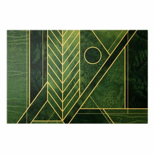 Leinwandbild Gold - Goldene Geometrie - Smaragd In Grün