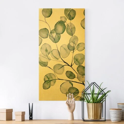 Leinwandbild Gold - Grünes Aquarell Eukalyptuszweig In Grün – Bild 2