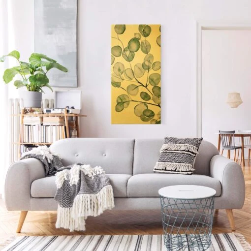 Leinwandbild Gold - Grünes Aquarell Eukalyptuszweig In Grün – Bild 5