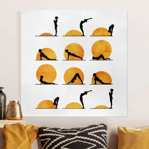 Leinwandbild - Yoga - Der Sonnengruß In Orange – Bild 2