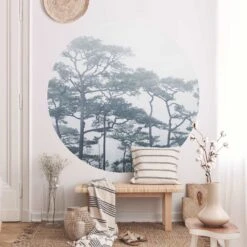 Runde Tapete - Baumkronen Im Nebel In Grau -Heimdekoration Verkäufe wallart runde tapete baumkronen im nebel in grau 3