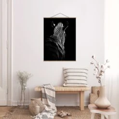 Stoffbild Mit Posterleisten - Dunkle Zebra Silhouette In Schwarz-Weiß -Heimdekoration Verkäufe wallart stoffbild mit posterleisten dunkle zebra silhouette in schwarz weiss 3