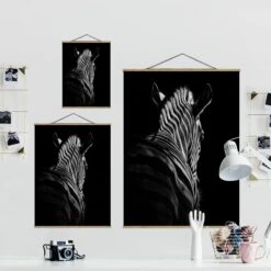 Stoffbild Mit Posterleisten - Dunkle Zebra Silhouette In Schwarz-Weiß -Heimdekoration Verkäufe wallart stoffbild mit posterleisten dunkle zebra silhouette in schwarz weiss 6
