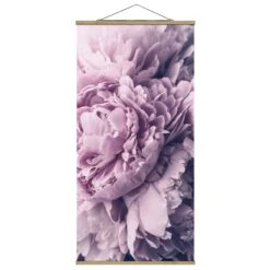 Stoffbild Mit Posterleisten - Lila Pfingstrosenblüten In Violett