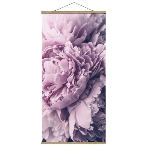 Stoffbild Mit Posterleisten - Lila Pfingstrosenblüten In Violett