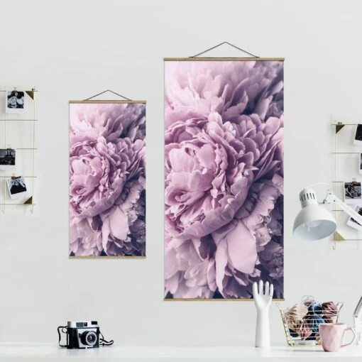 Stoffbild Mit Posterleisten - Lila Pfingstrosenblüten In Violett – Bild 7