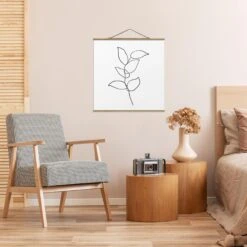 Stoffbild Mit Posterleisten - Line Art Zweig Schwarz Weiß In Schwarz-Weiß -Heimdekoration Verkäufe wallart stoffbild mit posterleisten line art zweig schwarz weiss in schwarz weiss 2