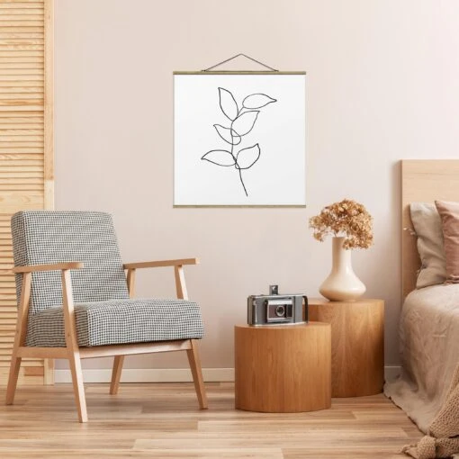 Stoffbild Mit Posterleisten - Line Art Zweig Schwarz Weiß In Schwarz-Weiß – Bild 3