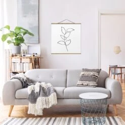 Stoffbild Mit Posterleisten - Line Art Zweig Schwarz Weiß In Schwarz-Weiß -Heimdekoration Verkäufe wallart stoffbild mit posterleisten line art zweig schwarz weiss in schwarz weiss 3