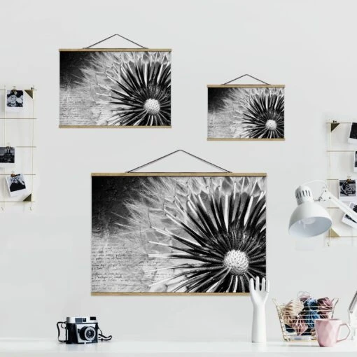 Stoffbild Mit Posterleisten - Pusteblume Schwarz & Weiß In Schwarz-Weiß – Bild 7