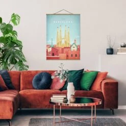 Stoffbild Mit Posterleisten - Reiseposter - Barcelona In Rot -Heimdekoration Verkäufe wallart stoffbild mit posterleisten reiseposter barcelona in rot 2