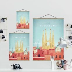 Stoffbild Mit Posterleisten - Reiseposter - Barcelona In Rot -Heimdekoration Verkäufe wallart stoffbild mit posterleisten reiseposter barcelona in rot 6