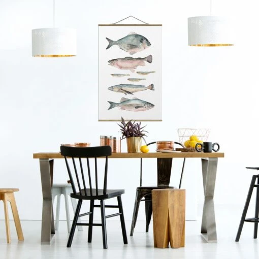 Stoffbild Mit Posterleisten - Sieben Fische In Aquarell II In Pastell – Bild 4