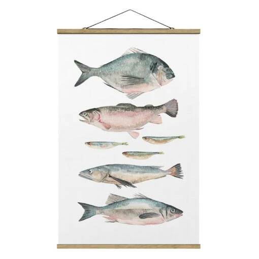 Stoffbild Mit Posterleisten - Sieben Fische In Aquarell II In Pastell – Bild 5
