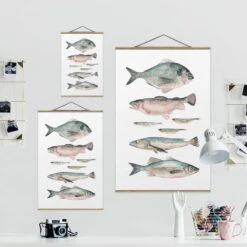 Stoffbild Mit Posterleisten - Sieben Fische In Aquarell II In Pastell -Heimdekoration Verkäufe wallart stoffbild mit posterleisten sieben fische in aquarell ii in pastell 6