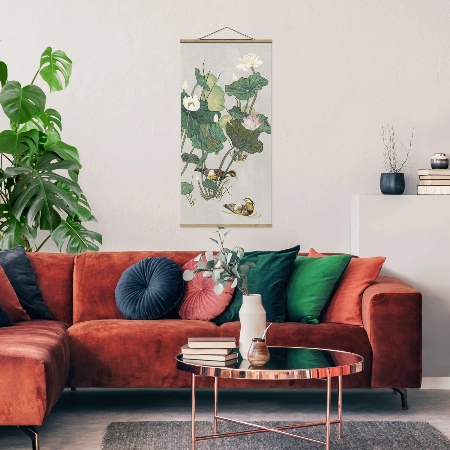 Stoffbild - Vintage Illustration Lotusblüten Im Teich In Grün 5 Stoffbild - Vintage Illustration Lotusblüten Im Teich In Grün – Bild 3