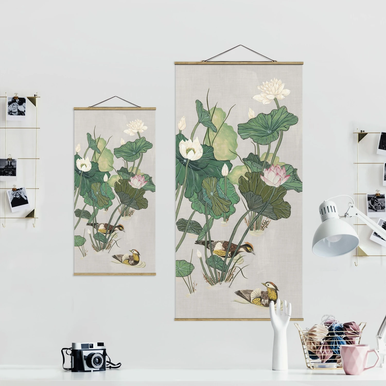 Stoffbild - Vintage Illustration Lotusblüten Im Teich In Grün 9 Stoffbild - Vintage Illustration Lotusblüten Im Teich In Grün – Bild 7