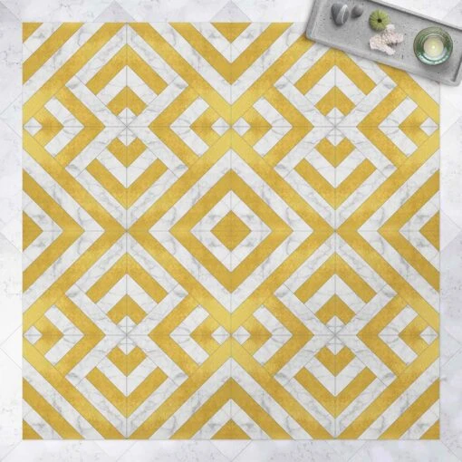 Vinyl-Teppich - Geometrischer Fliesenmix Art Deco Gold Marmor In Gold – Bild 2